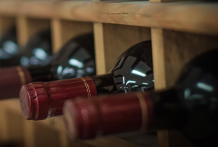 Bottels of wine on a wine rack